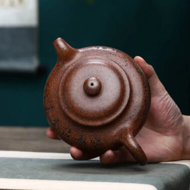 Full Handmade Yixing Zisha Teapot [Fanggu Pot] Full Set (Longgu Jin Sha – 480ml)
