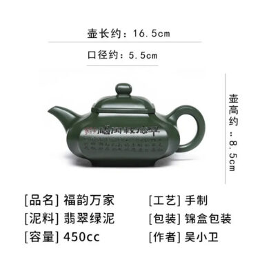 Full Handmade Yixing Zisha Teapot [Fu Yun Wan Jia] (Feicui Lu Ni – 450ml)