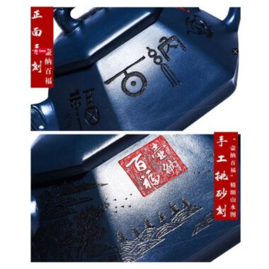 Full Handmade Yixing Zisha Teapot [Huna Baifu] 1 Pot 5 Cups Set (Tian Qing Ni – 320ml)