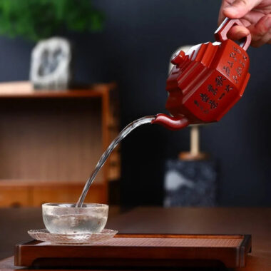 Full Handmade Yixing Zisha Teapot [Liufang Xue Hua Pot] (Zhu Ni – 350ml)