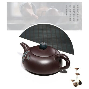 Full Handmade Yixing Zisha Teapot [Lotus Half Moon Pot] Embossed Art (Lao Zi Ni – 360ml)