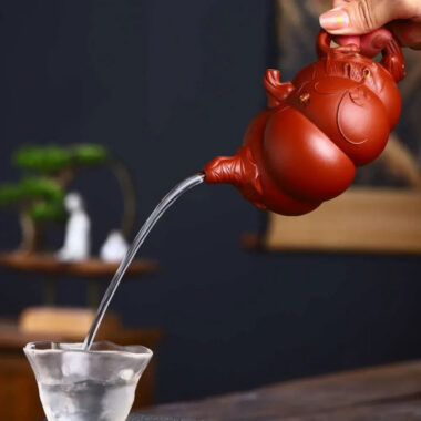 Full Handmade Yixing Zisha Teapot [Pumpkin Pot] (Qing Shui Ni – 280ml)