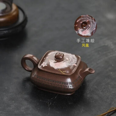 Full Handmade Yixing Zisha Teapot [Sifang Jin Feng] (Ziyu Jin Sha – 280ml)