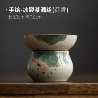 Ge Kiln Hand-painted Ice Crackle Ceramic [Lotus] Fair Cup / Strainer
