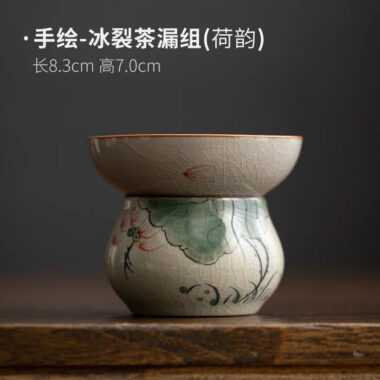 Ge Kiln Hand-painted Ice Crackle Ceramic [Lotus] Fair Cup / Strainer