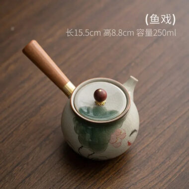 Ge Kiln Hand-painted Ice Crackle Ceramic [Lotus] Side Handle Teapot 250ml