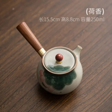 Ge Kiln Hand-painted Ice Crackle Ceramic [Lotus] Side Handle Teapot 250ml