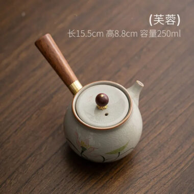 Ge Kiln Hand-painted Ice Crackle Ceramic [Lotus] Side Handle Teapot 250ml