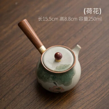 Ge Kiln Hand-painted Ice Crackle Ceramic [Lotus] Side Handle Teapot 250ml
