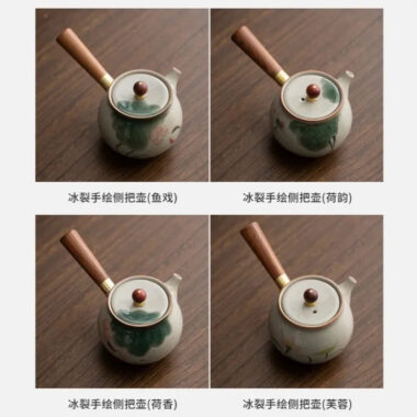 Ge Kiln Hand-painted Ice Crackle Ceramic [Lotus] Side Handle Teapot 250ml