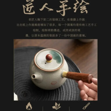 Ge Kiln Hand-painted Ice Crackle Ceramic Tea Set [Lotus]