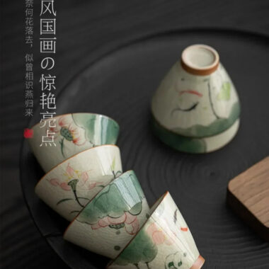 Ge Kiln Hand-painted Ice Crackle Ceramic Tea Set [Lotus]