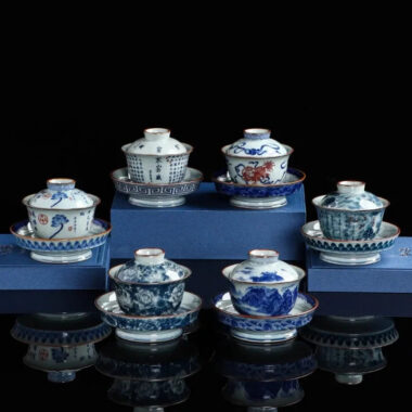 Handmade Aged Ceramic Clay [Qinghua] Sancai Gaiwan 210ml