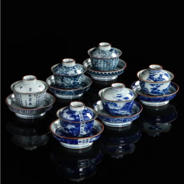 Handmade Aged Ceramic Clay [Qinghua] Sancai Gaiwan 210ml