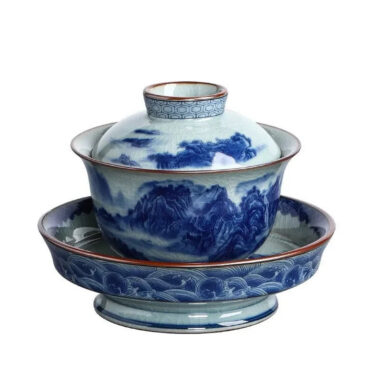 Handmade Aged Ceramic Clay [Qinghua] Sancai Gaiwan 210ml