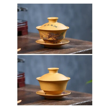 Handmade Yixing Zisha Gaiwan [Spring of Jiangnan] (Huangjin Duan Ni – 150ml)
