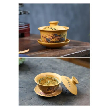 Handmade Yixing Zisha Gaiwan [Spring of Jiangnan] (Huangjin Duan Ni – 150ml)