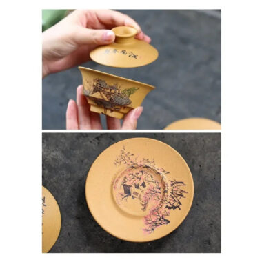 Handmade Yixing Zisha Gaiwan [Spring of Jiangnan] (Huangjin Duan Ni – 150ml)