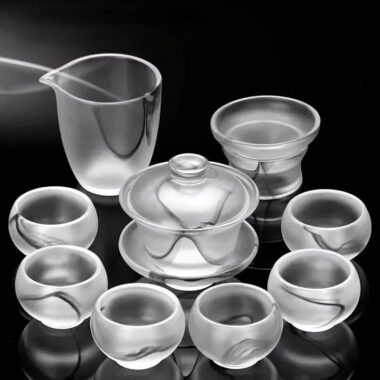 Ink Paint Glass Zen Tea Cup/Fair Cup/Gaiwan/Tea Strainer/Full Set