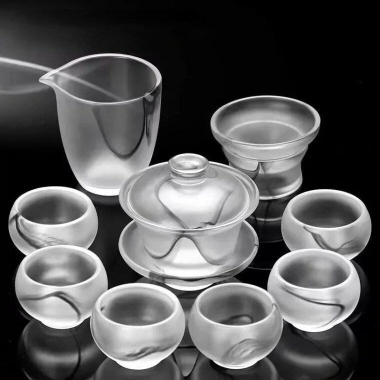 Ink Paint Glass Zen Tea Cup/Fair Cup/Gaiwan/Tea Strainer/Full Set
