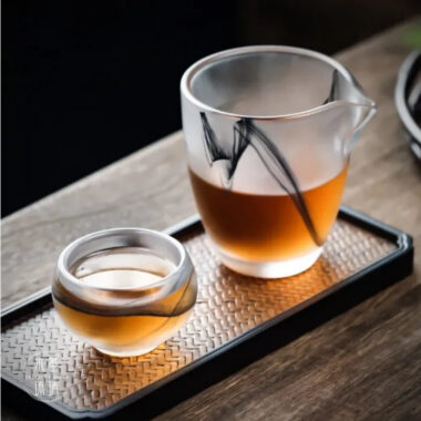 Ink Paint Glass Zen Tea Cup/Fair Cup/Gaiwan/Tea Strainer/Full Set