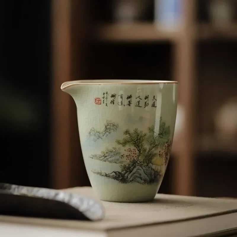 Jindezhen Gu Ru Ice Crackle Ceramic Fair Cup / Strainer [Zhi Ci Qinglu]
