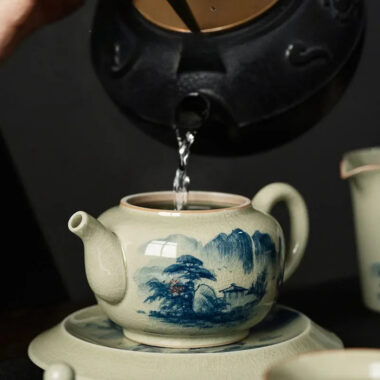 Jindezhen Gu Ru Ice Crackle Ceramic Hand-painted [Dezhong] Teapot 250ml