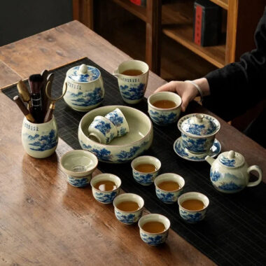 Jindezhen Gu Ru Ice Crackle Ceramic Tea Set [Jiangshan Keran]