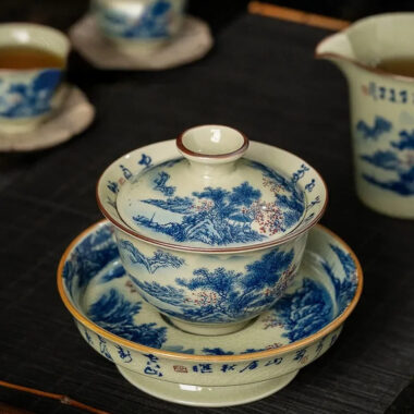 Jindezhen Ice Crackle Ceramic Sancai Gaiwan [Jiangshan Ke Ran Series – Jiangjun] 165ml