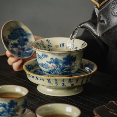 Jindezhen Ice Crackle Ceramic Sancai Gaiwan [Jiangshan Ke Ran Series – Jiangjun] 165ml