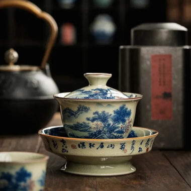 Jindezhen Ice Crackle Ceramic Sancai Gaiwan [Jiangshan Ke Ran Series – Jiangjun] 165ml