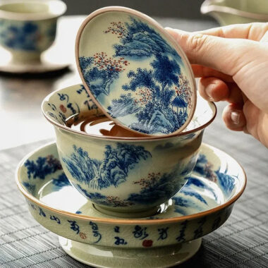 Jindezhen Ice Crackle Ceramic Sancai Gaiwan [Jiangshan Ke Ran Series – Jiangjun] 165ml
