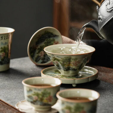 Jindezhen Ice Crackle Sancai Gaiwan [Zhi Ci Qinglu Series – Straw Hat] 130ml