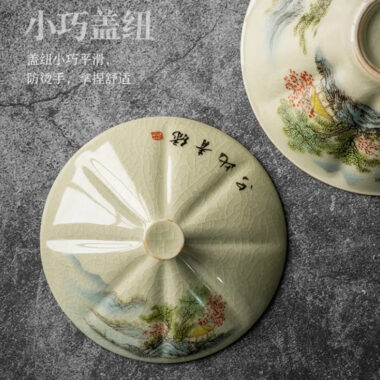 Jindezhen Ice Crackle Sancai Gaiwan [Zhi Ci Qinglu Series – Straw Hat] 130ml