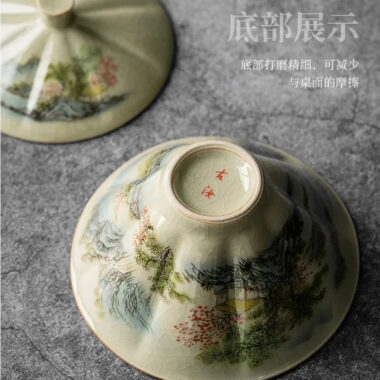 Jindezhen Ice Crackle Sancai Gaiwan [Zhi Ci Qinglu Series – Straw Hat] 130ml