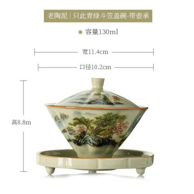 Jindezhen Ice Crackle Sancai Gaiwan [Zhi Ci Qinglu Series – Straw Hat] 130ml