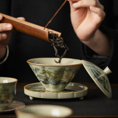 Jindezhen Ice Crackle Sancai Gaiwan [Zhi Ci Qinglu Series – Straw Hat] 130ml