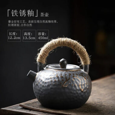 Retro Gilded Ceramic [Hammer Pattern Tiliang Teapot] 450ml