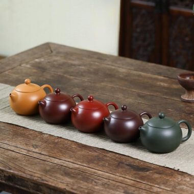 Yixing Zisha Teapot [5-color Xishi Pot Set] (5 Clay Types – 220ml±50cc)