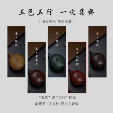 Yixing Zisha Teapot [5-color Xishi Pot Set] (5 Clay Types – 220ml±50cc)