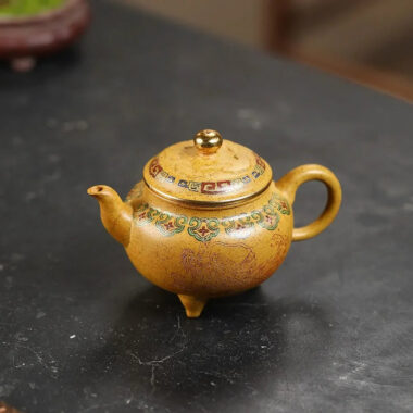 Yixing Zisha Teapot [Dabin Ruyi] Golden Enamel (Duan Ni Firewood Fired – 250ml)