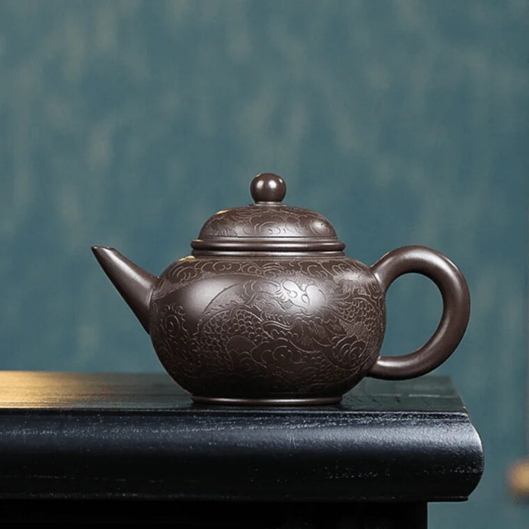 Yixing Zisha Teapot [Dragon Carved Shui Ping] (Zi Ni – 250ml)