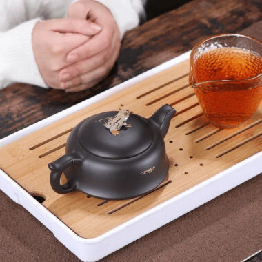 Yixing Zisha Teapot Set [Lotus Pond Moonlight] (Hei Zhu Ni – 260ml)