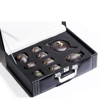 Yixing Zisha Teapot Set [Lotus Pond Moonlight] (Hei Zhu Ni – 260ml)