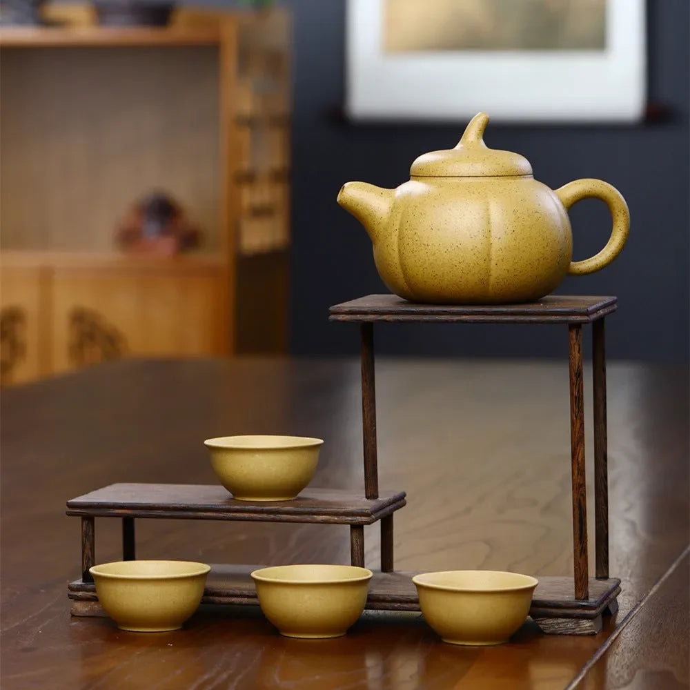 Yixing Zisha Teapot Set [Six Petals Pumpkin Pot] (Zhima Duan Ni – 250ml)