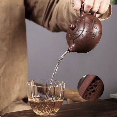 Full Handmade Yixing Zisha Teapot [Bamboo Xishi] (Di Cao Qing – 250ml)
