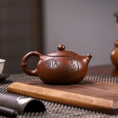 Full Handmade Yixing Zisha Teapot [Bamboo Xishi] (Di Cao Qing – 250ml)