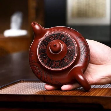 Full Handmade Yixing Zisha Teapot [Hua Kai Fugui] 1 Pot 5 Cups Set (Long Xue Sha – 380ml)