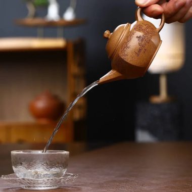 Full Handmade Yixing Zisha Teapot [Liufang Shuiping Pot] (Wucai Lao Duan Ni – 150ml)