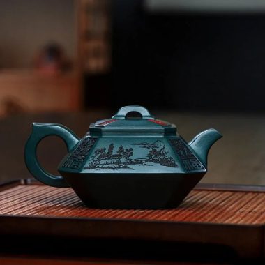Full Handmade Yixing Zisha Teapot [Sifang Zhufu] (Lao Mo Lu Ni – 300ml)